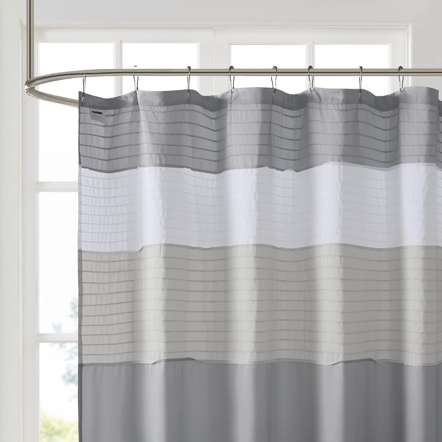 Windsor Bathroom Shower Pieced Ruffle Pattern Modern Elegant Microfiber Fabric Bath Curtains, 72x72, Gray - Image 3
