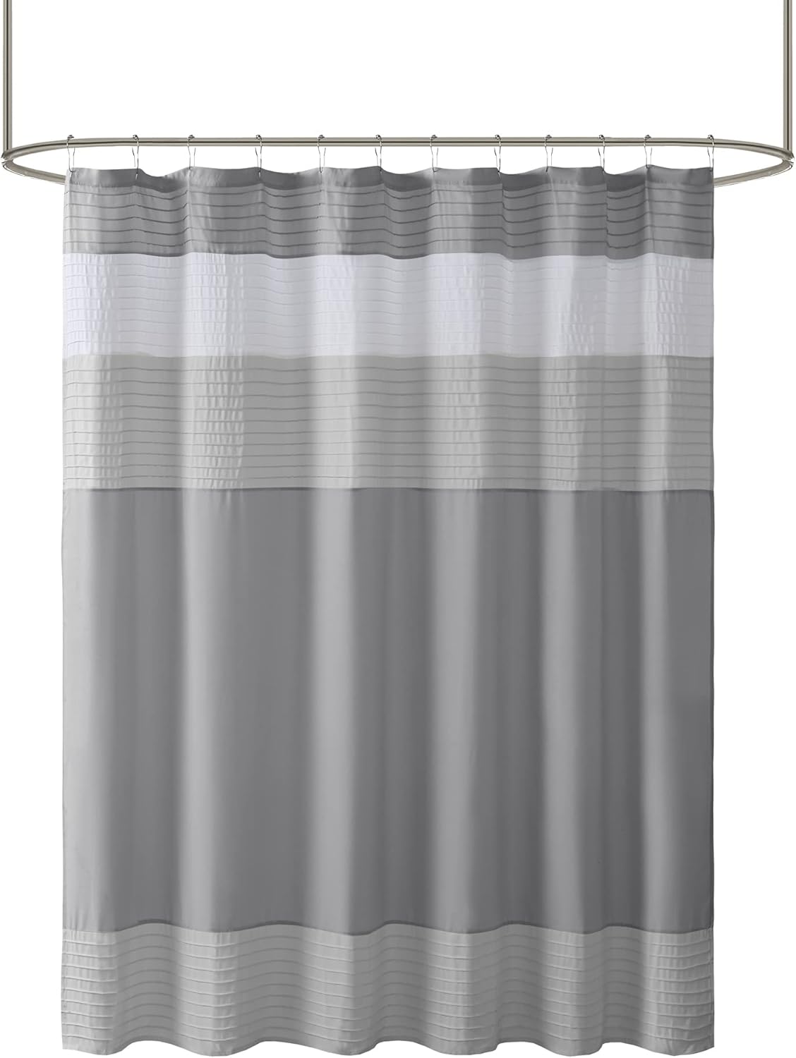 Windsor Bathroom Shower Pieced Ruffle Pattern Modern Elegant Microfiber Fabric Bath Curtains, 72x72, Gray - Image 7