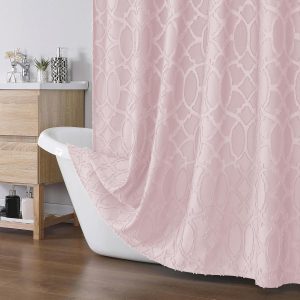 Blush Shower Curtains for Bathroom 72x72 Inches, Jacquard Geometric Fabric Shower Curtains, Boho Hotel Spa Luxury Bath Shower Curtain Set, Machine Washable Bathroom Shower Curtain