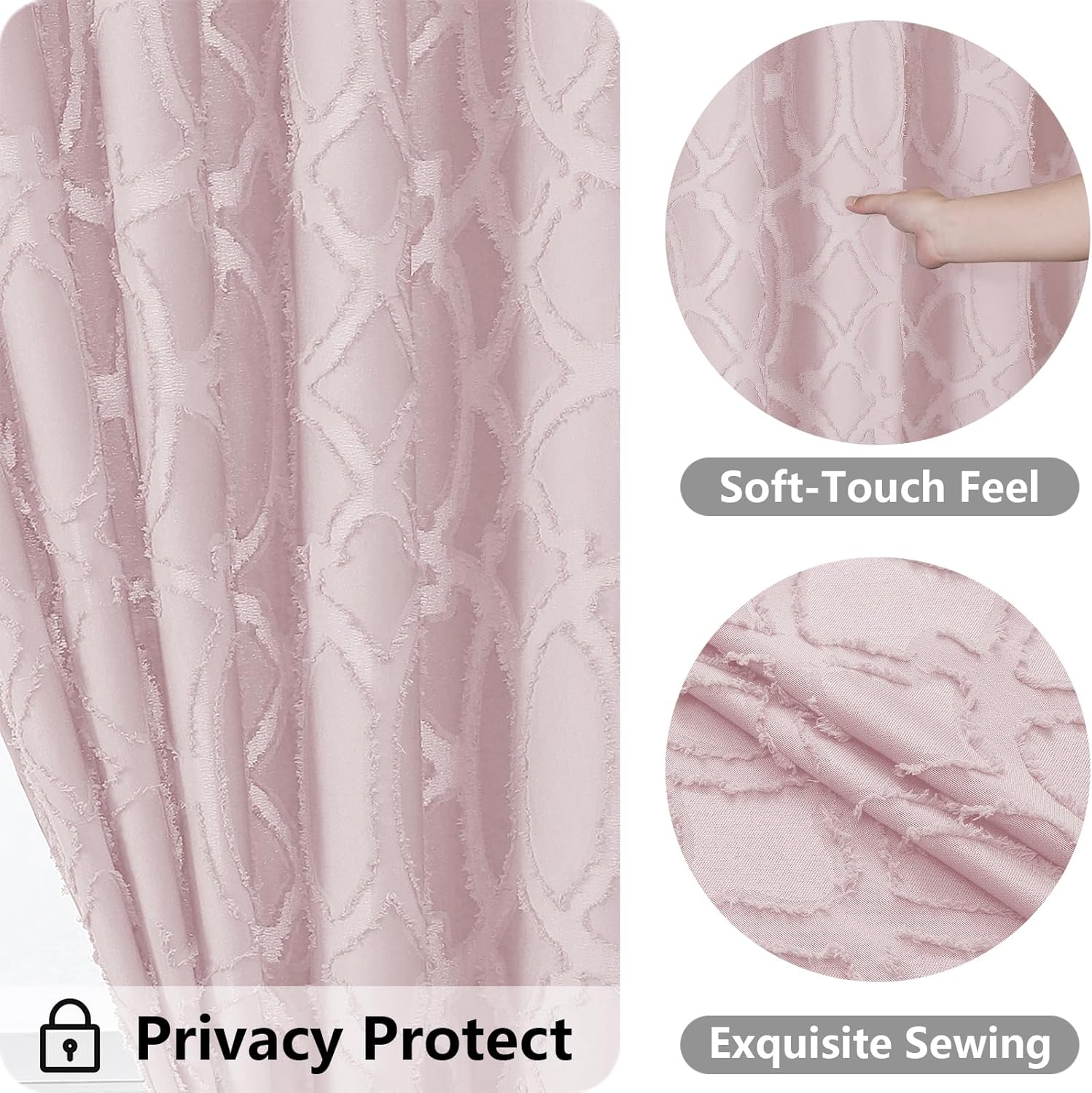Blush Shower Curtains for Bathroom 72×72 Inches, Jacquard Geometric Fabric Shower Curtains, Boho Hotel Spa Luxury Bath Shower Curtain Set, Machine Washable Bathroom Shower Curtain