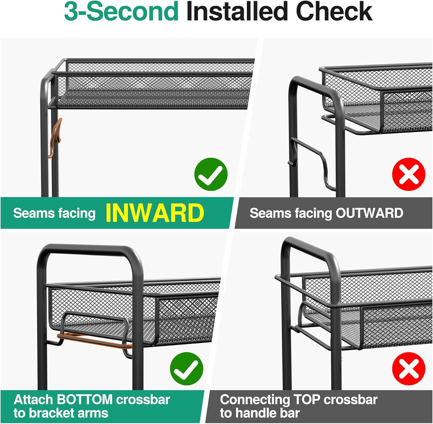 Spice Rack Organizer for Countertop,Xpatee 2-Tier Foldable Metal Rust-Proof Standing Large Seasoning Storage Shelf with Guardrail and Mesh Design for Kitchen Cabinet Bathroom Living Room Pantry, Black